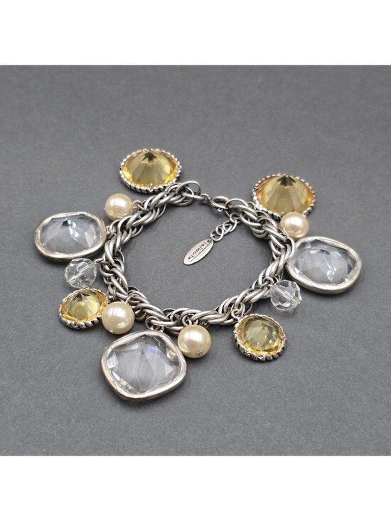 Talbots Jewelry - Talbots Silver Tone Chunky Charm Bracelet 7.25" Lucite Faux Pearl Statement
